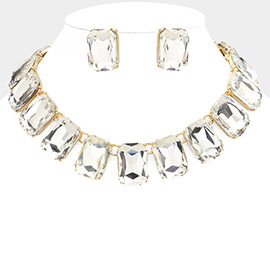 Emerald Cut Stone Link Evening Necklace