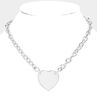 White Gold Dipped Brass Metal Heart Necklace