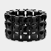 3Rows Square Stone Stretch Evening Bracelet