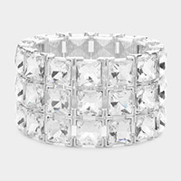 3Rows Square Stone Stretch Evening Bracelet