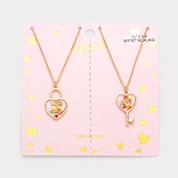 2PCS - Love & Love More BFF Heart Lock Key Necklace Set