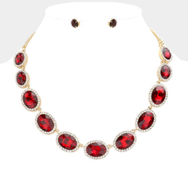 Oval Stone Link Evening Necklace