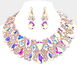 Marquise Teardrop Stone Accented Evening Necklace