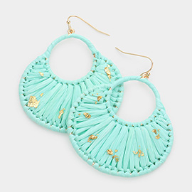 Gold Paint Splash Raffia Wrapped Dangle Earrings