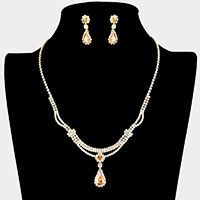 Teardrop Stone Accented Rhinestone Necklace