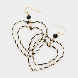 Raffia Wrapped Double Open Heart Link Dangle Earrings