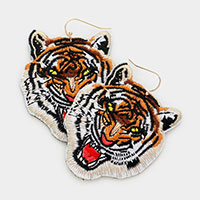 Felt Back Embroidery Tiger Dangle Earrings