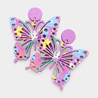 Cut Out Painted Wood Butterfly Dangle Earrings