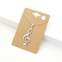 CZ Treble Clef  Pendant Necklace