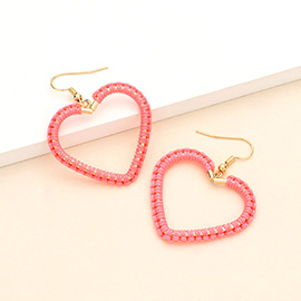 Woven Thread Open Metal Heart Dangle Earrings