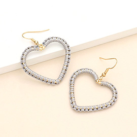 Woven Thread Open Metal Heart Dangle Earrings