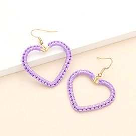 Woven Thread Open Metal Heart Dangle Earrings