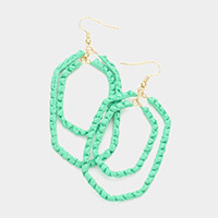 Woven Raffia Double Open Hexagon Dangle Earrings