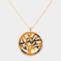 Celluloid Acetate Tortoise Tree of Life Pendant Necklace