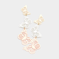 Cut Out Triple Metal Butterfly Link Dangle Earrings