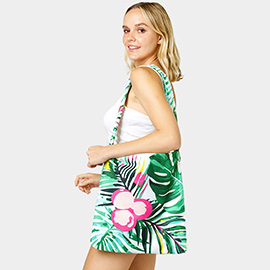 Tropical Leaf Printed Beach Towel and Tote Bag