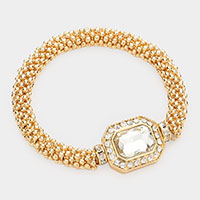 Hexagon Stone Accented Metal Bubble Stretch Bracelet