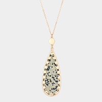 Semi Precious Teardrop Pendant Long Necklace