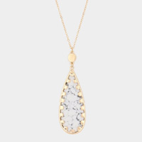 Semi Precious Teardrop Pendant Long Necklace