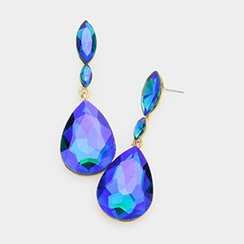 Double Marquise Stone Teardrop Link Dangle Evening Earrings