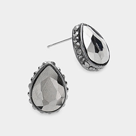 Rhinestone Trimmed Teardrop Stone Evening Stud Earrings