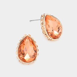 Rhinestone Trimmed Teardrop Stone Evening Stud Earrings