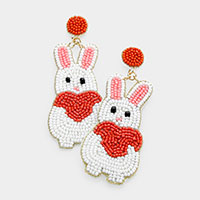 Felt Back Seed Beaded Bunny Heart Dangle Earrings