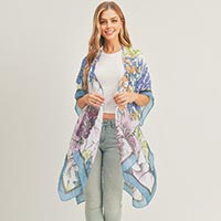 Flower Print Cover Up Kimono Poncho