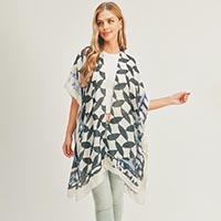 Abstract Pattern Print Cover Up Kimono Poncho