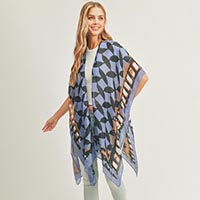 Abstract Pattern Print Cover Up Kimono Poncho