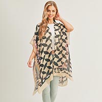 Abstract Pattern Print Cover Up Kimono Poncho