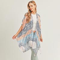 Floral Leaf Patterned Cover Up Kimono Poncho