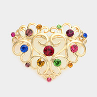 Stone Embellished Metal Heart Pin Brooch