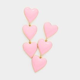 Triple Enamel Heart Link Dangle Earrings