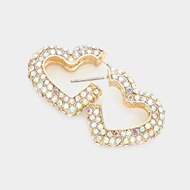 Rhinestone Embellished Metal Heart Hoop Earrings