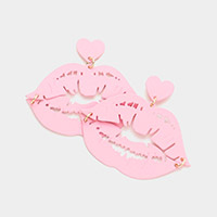 Heart Cut Out Lips Link Dangle Earrings