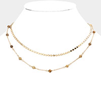 Natural Stone Station Double Layered Necklace