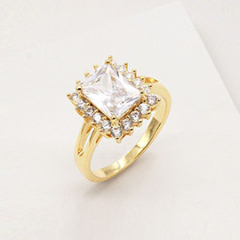 CZ Rectangle Stone Halo Ring