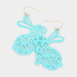 Happy Easter Message Cut Out Flower Leaf Heart Bunny Dangle Earrings