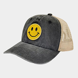 Glittered Smile Patch Mesh Back Baseball Cap