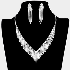 Rhinestone Pave Necklace Clip on Earring Set