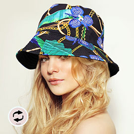 Reversible Chain Flower Patterned Bucket Hat