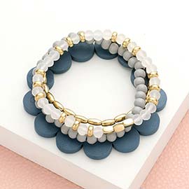 4PCS - Wood Ball Faceted Beaded Stretch Bracelets