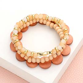 4PCS - Wood Ball Faceted Beaded Stretch Bracelets