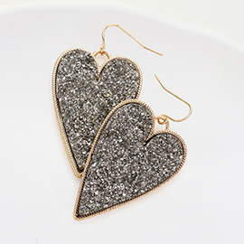 Druzy Heart Dangle Earrings