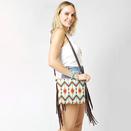 Aztec Print Tassel Wristlet Clutch / Crossbody Bag