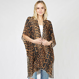 Leopard Patterned Cover Up Kimono Poncho