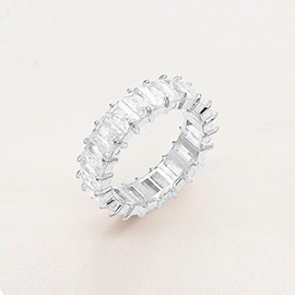 CZ Rectangle Stone Embellished Stainless Steel Ring