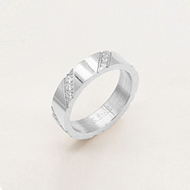 CZ Round Stone Embellished Stainless Steel Ring