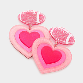 Glittered Resin Football Heart Link Dangle Earrings